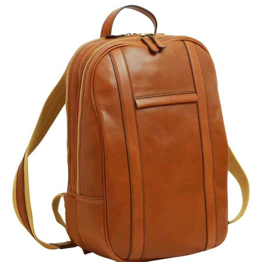 Business Officina 66 | Beautiful 13 "Computer Backpack In Soft Vegetable Tanned Calfskin "Nowy Sacz" Cogniac Cognac