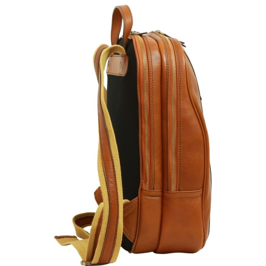 Business Officina 66 | Beautiful 13 "Computer Backpack In Soft Vegetable Tanned Calfskin "Nowy Sacz" Cogniac Cognac