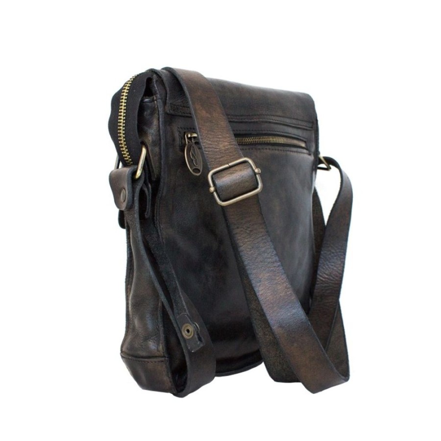 Man Maledetti Toscani | Shoulder Strap In Vegetable Tanned And Hand Dyed Leather. Black