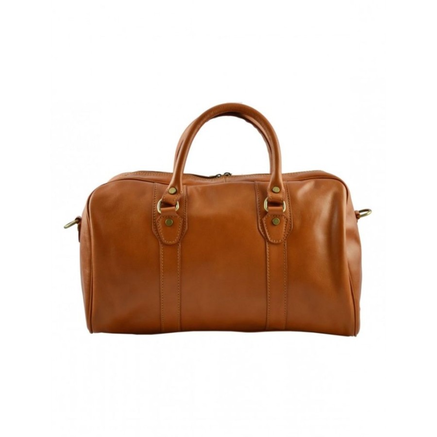 Travels Officina 66 | Italian Handcrafted Travel Bag Made Of Genuine Tuscan Leather "Swidnica" Ko Cognac