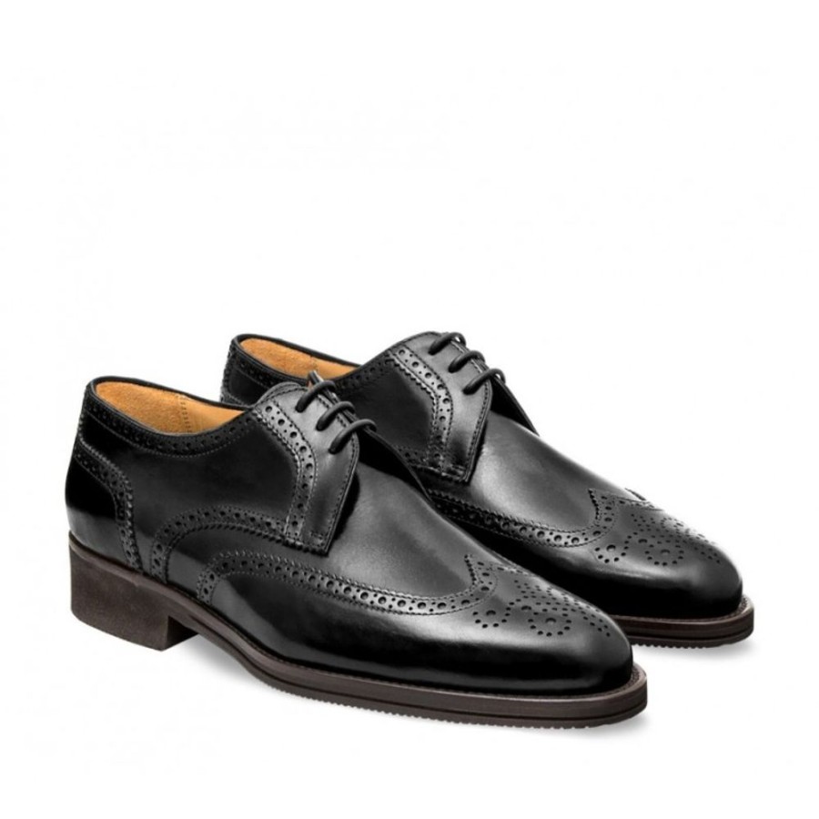 Man Officina 66 Leather Men'S Lace-Up Shoes | Leather Men'S Lace-Up Shoe, Full Brogue Derby Model Black