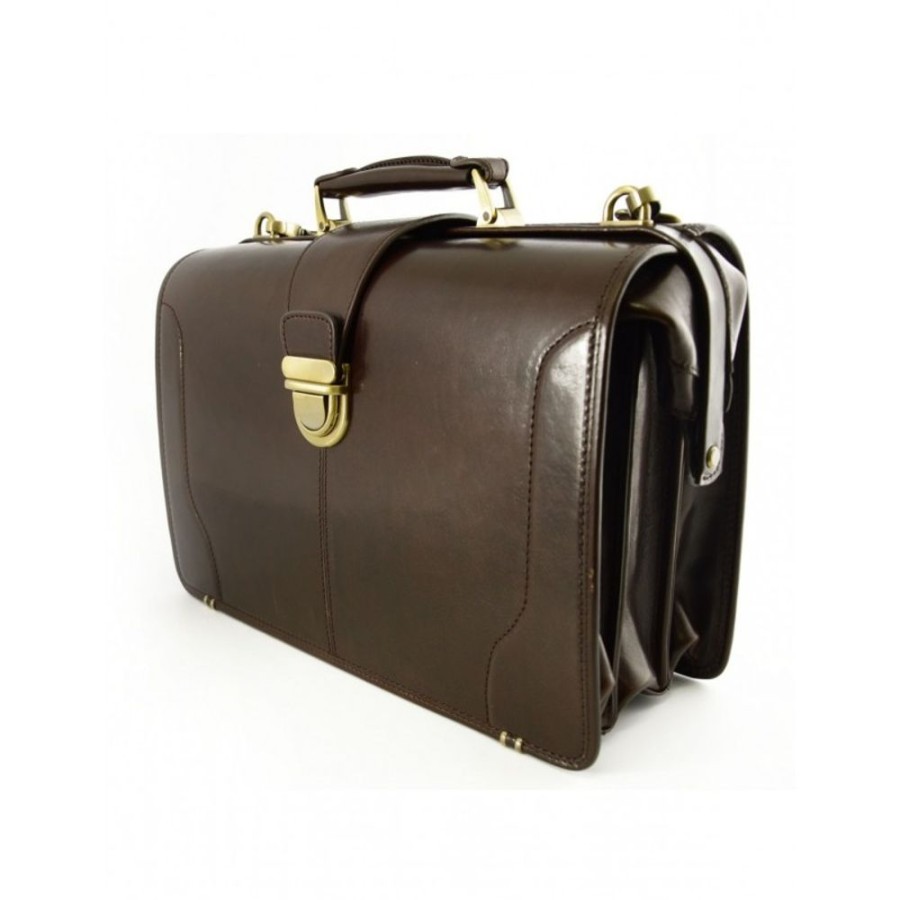 Business Officina 66 | Business And Medical Leather Briefcase With Shoulder Strap Tm Dark Brown