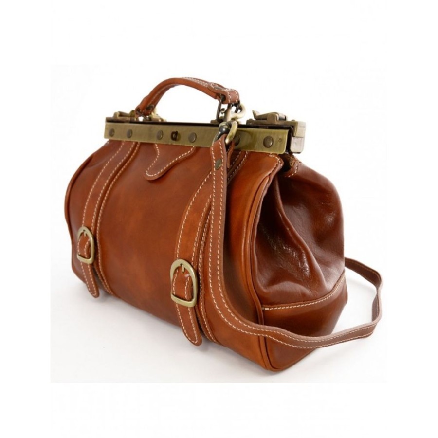 Business Officina 66 | Woman Bag For Doctor In Genuine Italian Leather, Old America Style Ko Cognac