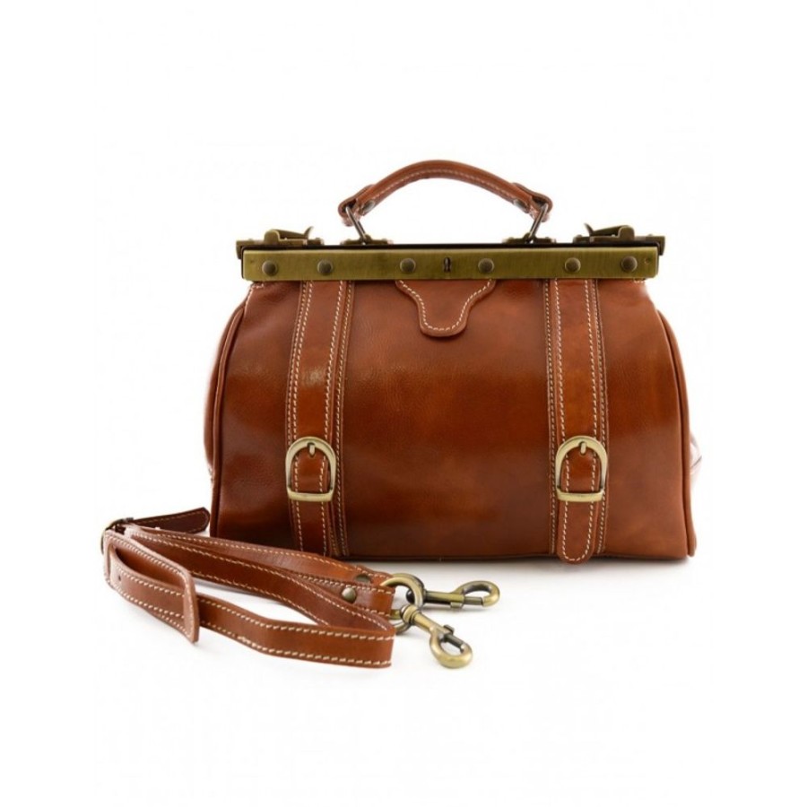 Business Officina 66 | Woman Bag For Doctor In Genuine Italian Leather, Old America Style Ko Cognac