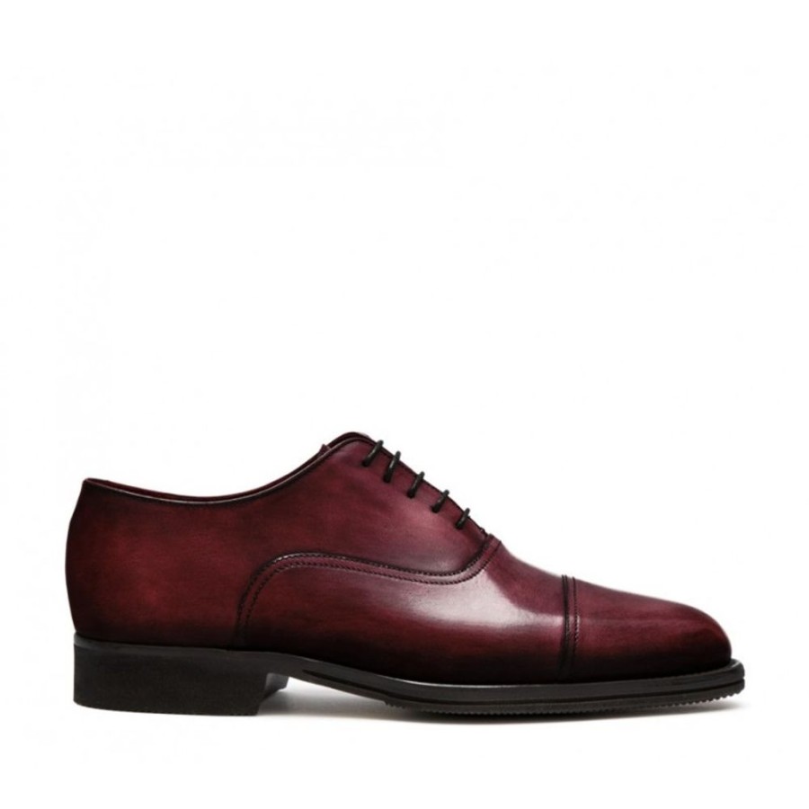 Man Officina 66 Leather Men'S Lace-Up Shoes | Cap Toe Laced Oxford-Style Shoe For Men, In Hand-Antiqued Calfskin Bordeaux