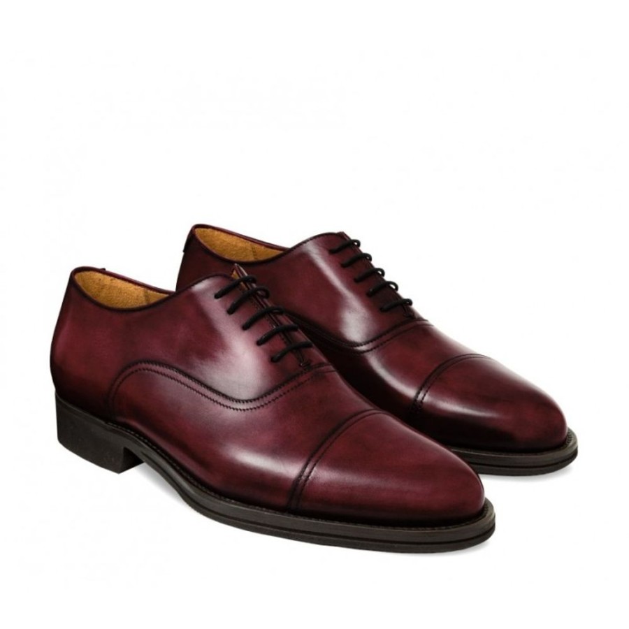 Man Officina 66 Leather Men'S Lace-Up Shoes | Cap Toe Laced Oxford-Style Shoe For Men, In Hand-Antiqued Calfskin Bordeaux