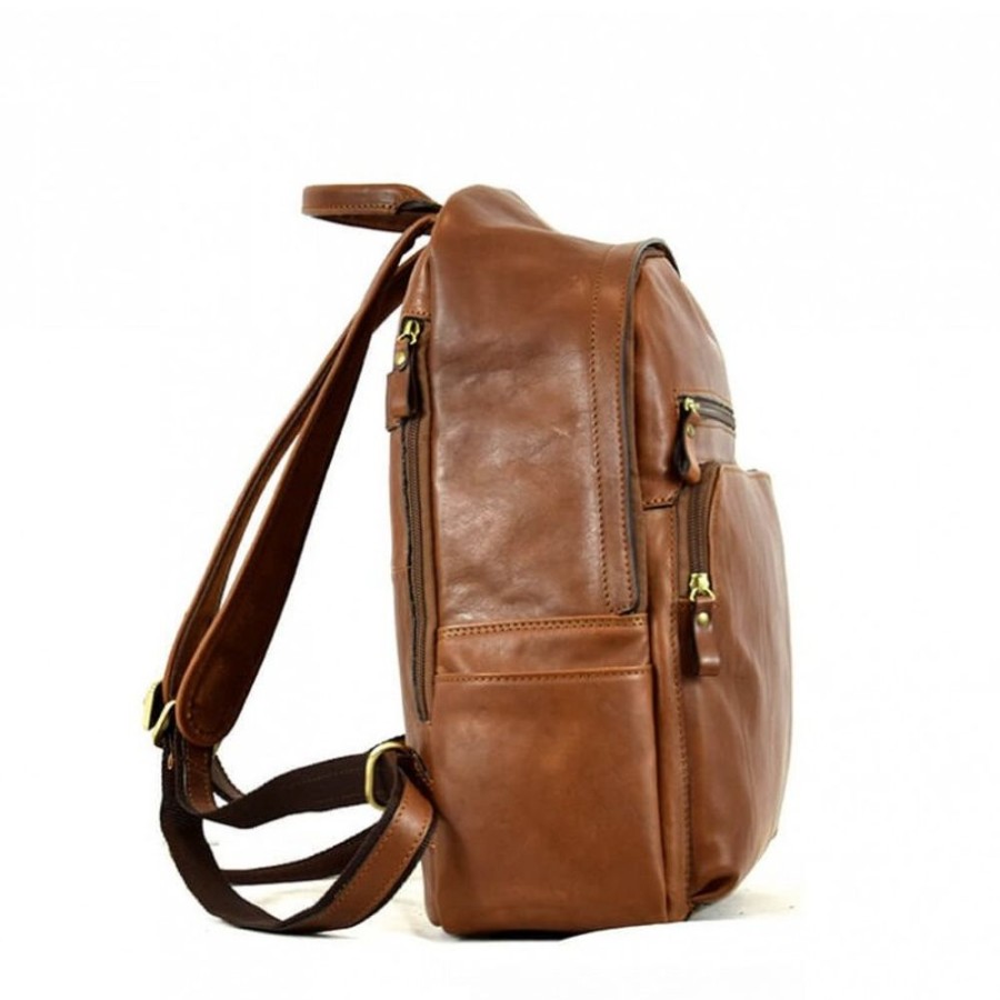 Travels Officina 66 | Fully Equipped Leather Man Backpack For Free Time Or Travel "Roccatederighi" Brown