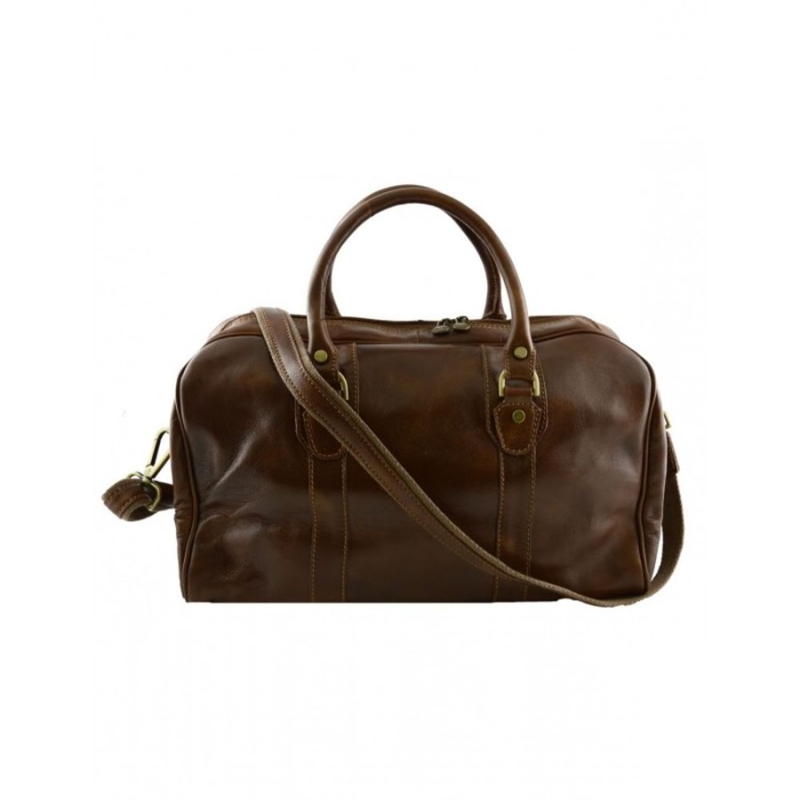 Travels Officina 66 | Italian Handcrafted Travel Bag Made Of Genuine Tuscan Leather "Swidnica" Br Brown