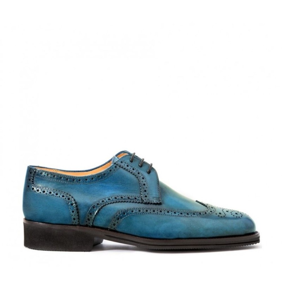 Man Officina 66 Leather Men'S Lace-Up Shoes | Leather Men'S Lace-Up Shoe, Full Brogue Derby Model Light Blue