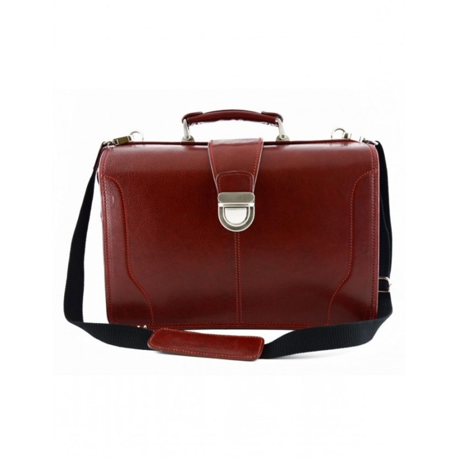 Business Officina 66 | Business And Medical Leather Briefcase With Shoulder Strap Red