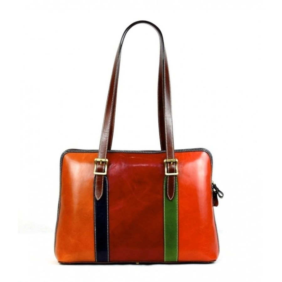 Business Officina 66 Leather Women'S Briefcase | Leather Lady Bag "Amiata" Multicolor