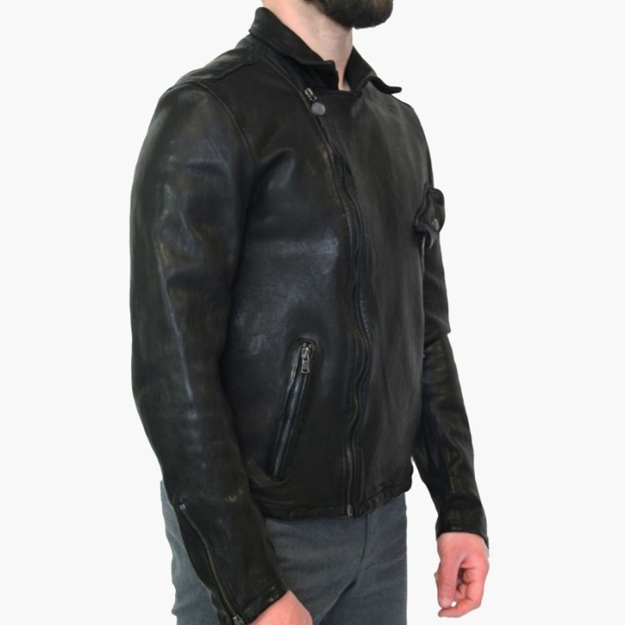 Man Maledetti Toscani Leather Men'S Jackets | Leather Man Jacket "Chiodo Mt" Black