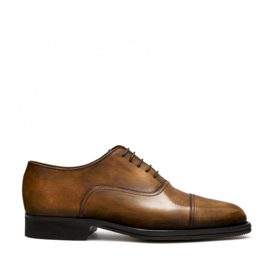 Man Officina 66 Leather Men'S Lace-Up Shoes | Cap Toe Laced Oxford-Style Shoe For Men, In Hand-Antiqued Calfskin Dark Brown