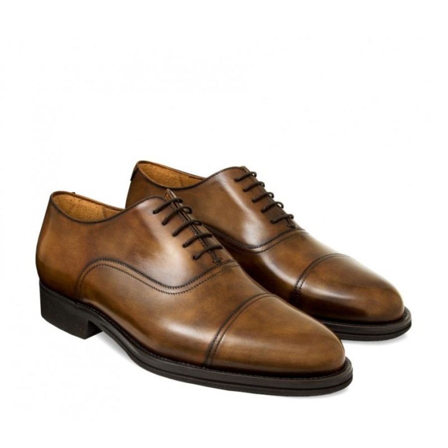 Man Officina 66 Leather Men'S Lace-Up Shoes | Cap Toe Laced Oxford-Style Shoe For Men, In Hand-Antiqued Calfskin Dark Brown