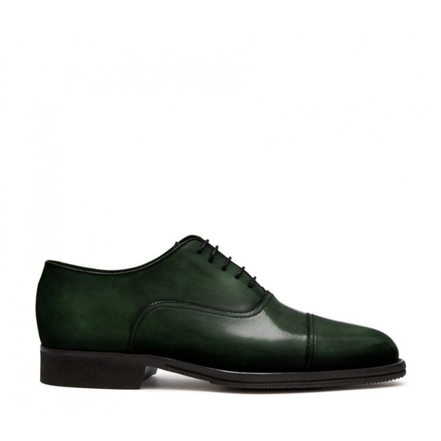 Man Officina 66 Leather Men'S Lace-Up Shoes | Cap Toe Laced Oxford-Style Shoe For Men, In Hand-Antiqued Calfskin Dark Green