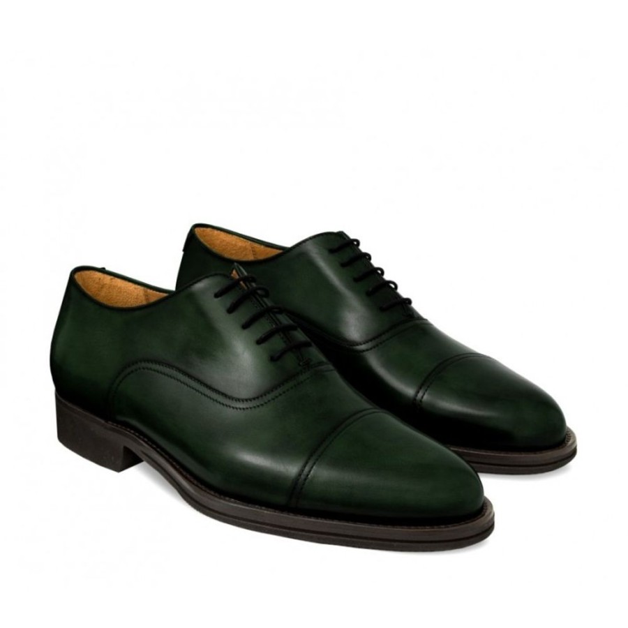 Man Officina 66 Leather Men'S Lace-Up Shoes | Cap Toe Laced Oxford-Style Shoe For Men, In Hand-Antiqued Calfskin Dark Green