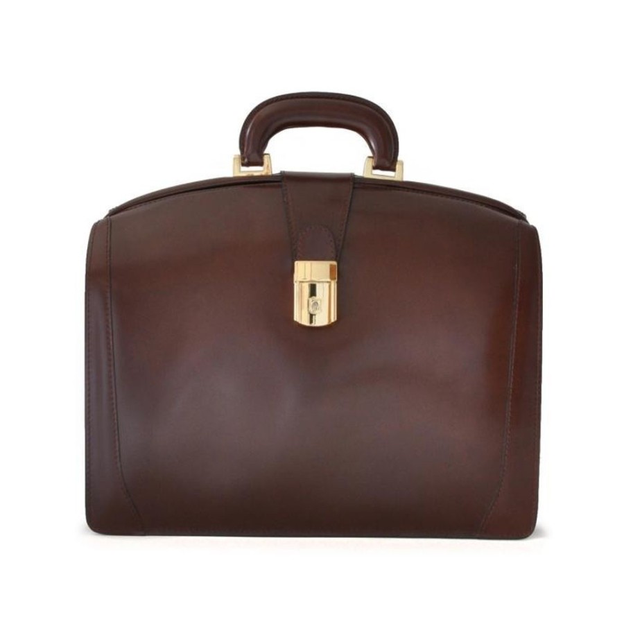 Business Pratesi Leather Men'S Briefcase | Leather Laptop Briefcase "Brunelleschi" R120/37 Coffee