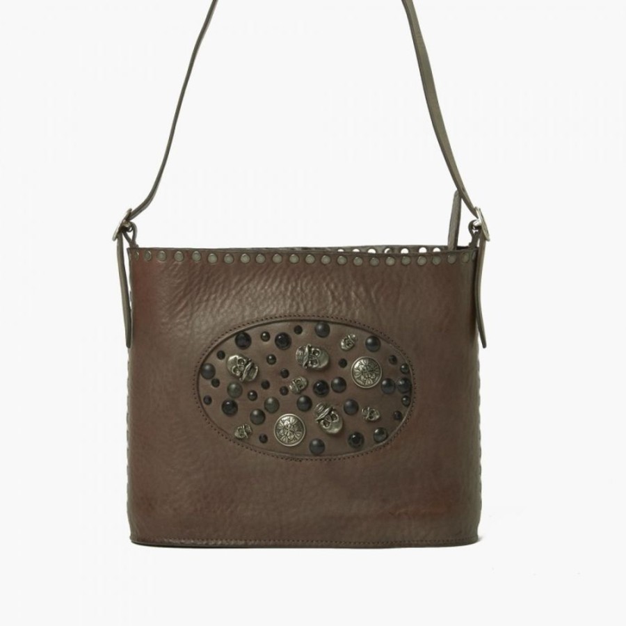 Woman Maledetti Toscani | Leather Lady Bag "Teschi Piccola" Dark Taupe