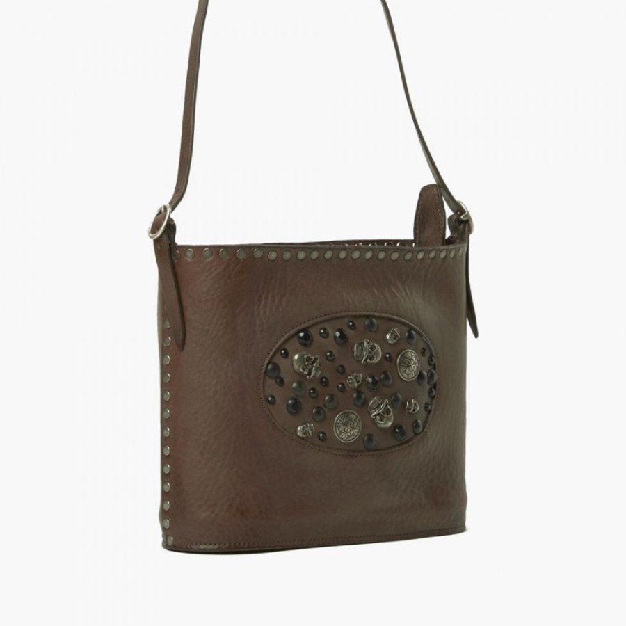 Woman Maledetti Toscani | Leather Lady Bag "Teschi Piccola" Dark Taupe