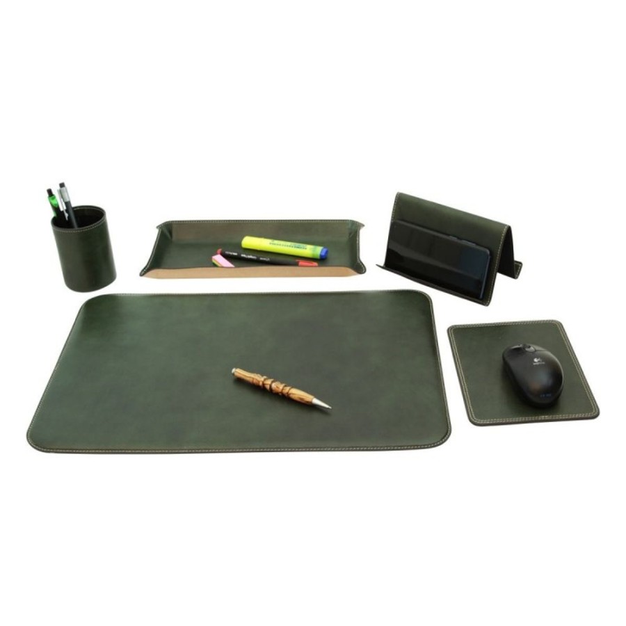 Business Officina 66 | Leather Desk Kit "Warszawa" Ve Dark Green