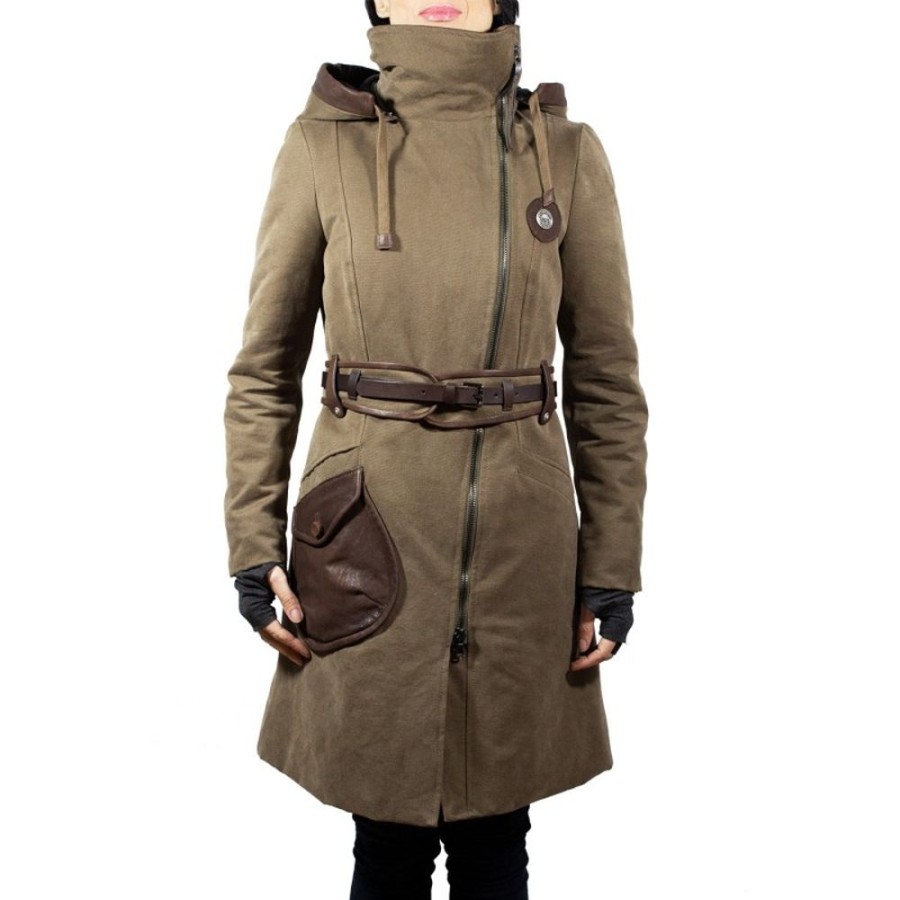 Woman Maledetti Toscani | Leather Women'S Winter Jackets "Tela Olona" Olive