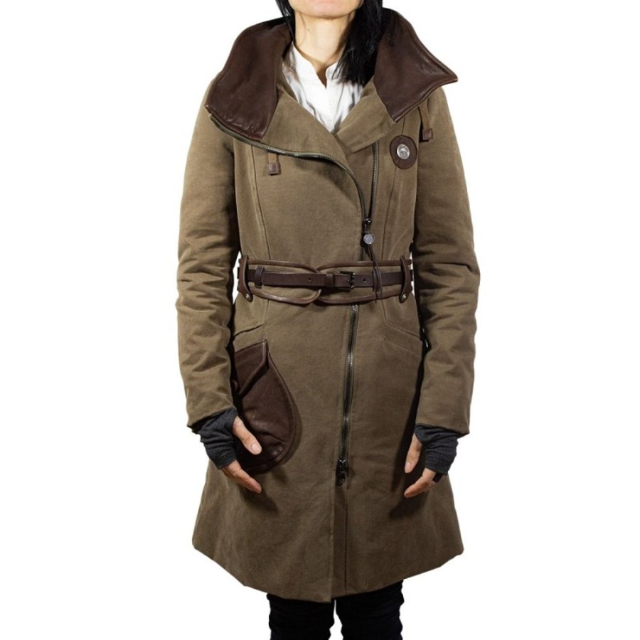 Woman Maledetti Toscani | Leather Women'S Winter Jackets "Tela Olona" Olive