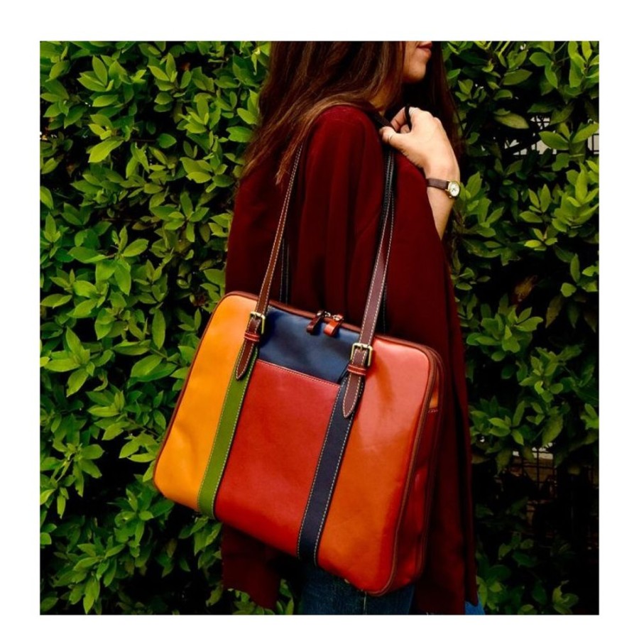 Business Officina 66 Leather Women'S Briefcase | Beautiful And Universal Women'S Leather Bag. "Rocchette" Multicolor