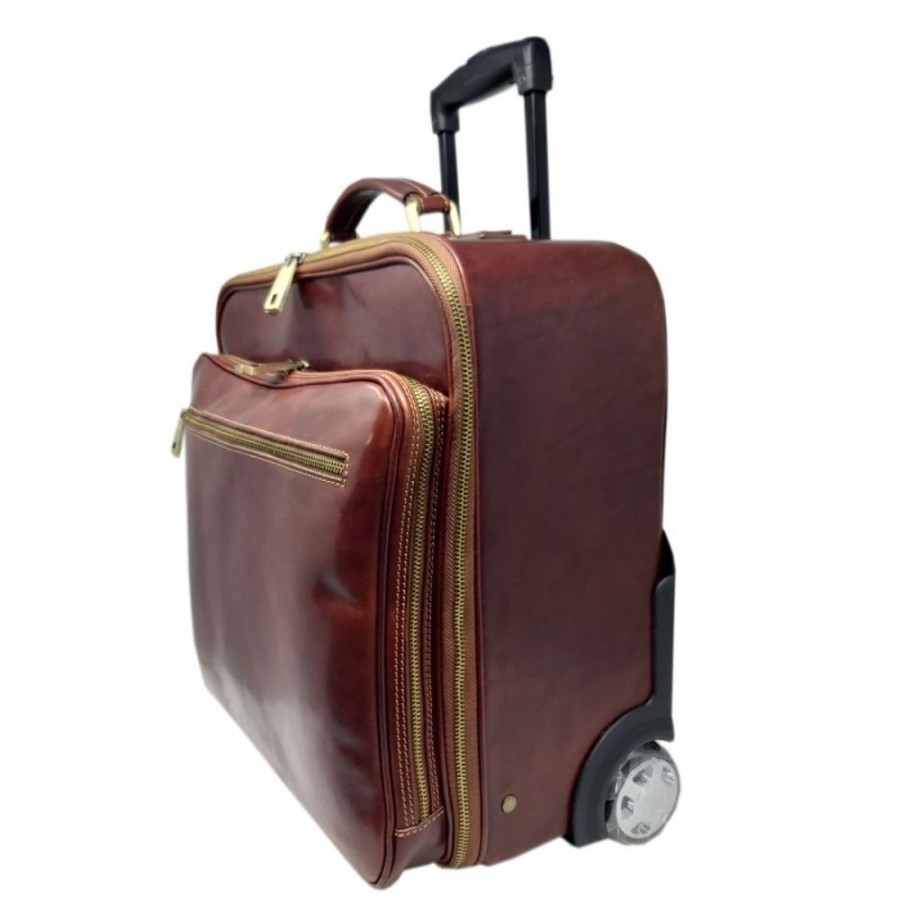 Travels Officina 66 | Exclusive Trolley In Genuine Italian Leather "Brunello" Brown