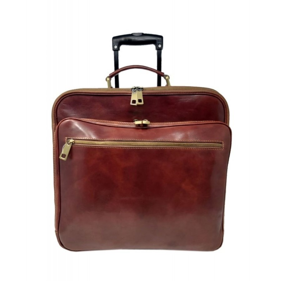 Travels Officina 66 | Exclusive Trolley In Genuine Italian Leather "Brunello" Brown