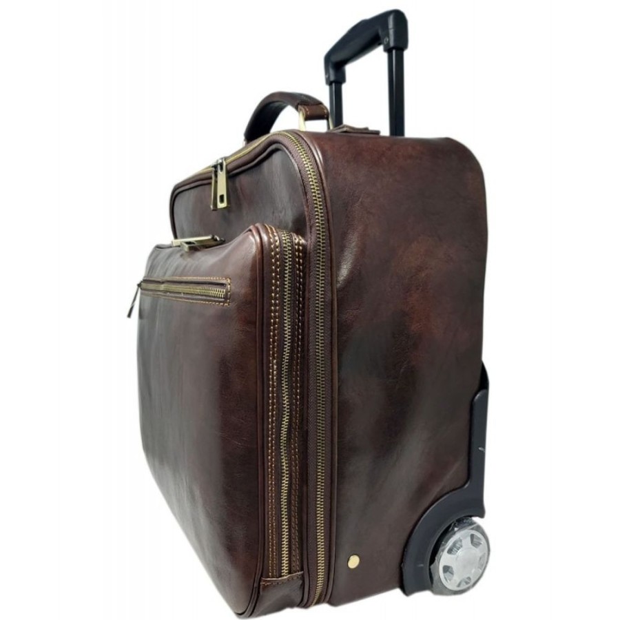 Travels Officina 66 | Exclusive Trolley In Genuine Italian Leather "Brunello" Bc Dark Brown