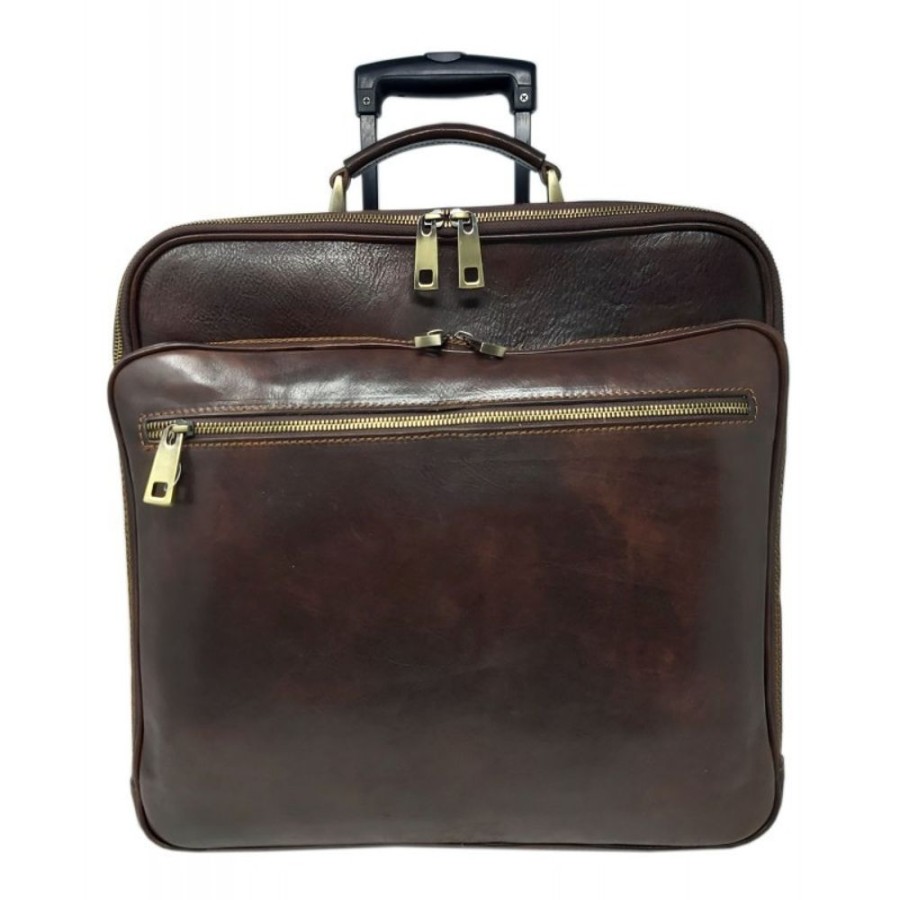 Travels Officina 66 | Exclusive Trolley In Genuine Italian Leather "Brunello" Bc Dark Brown