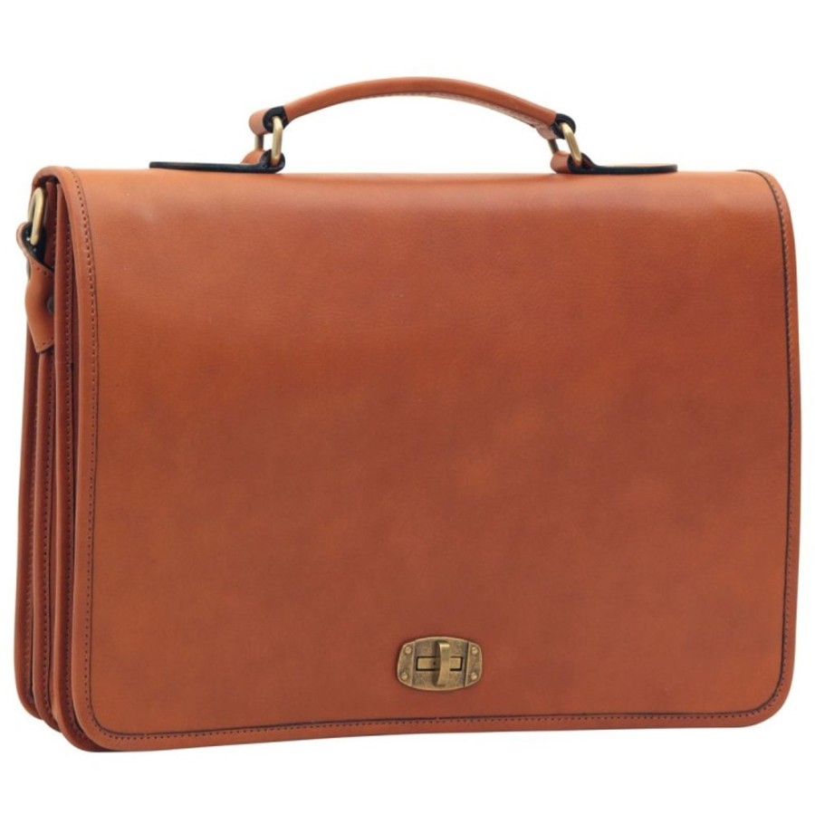 Business Officina 66 Leather Men'S Briefcase | Leather Man Briefcase "Brodnica" Cognac