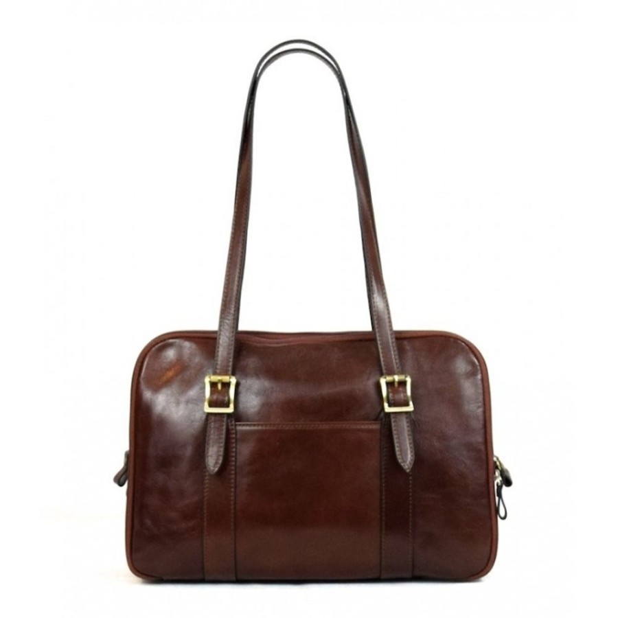 Business Officina 66 Leather Women'S Briefcase | Leather Lady Bag "Fiora" Vl Brown