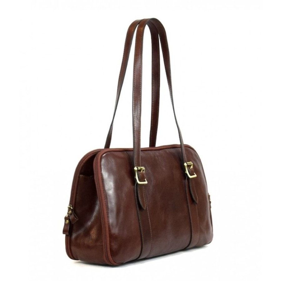 Business Officina 66 Leather Women'S Briefcase | Leather Lady Bag "Fiora" Vl Brown