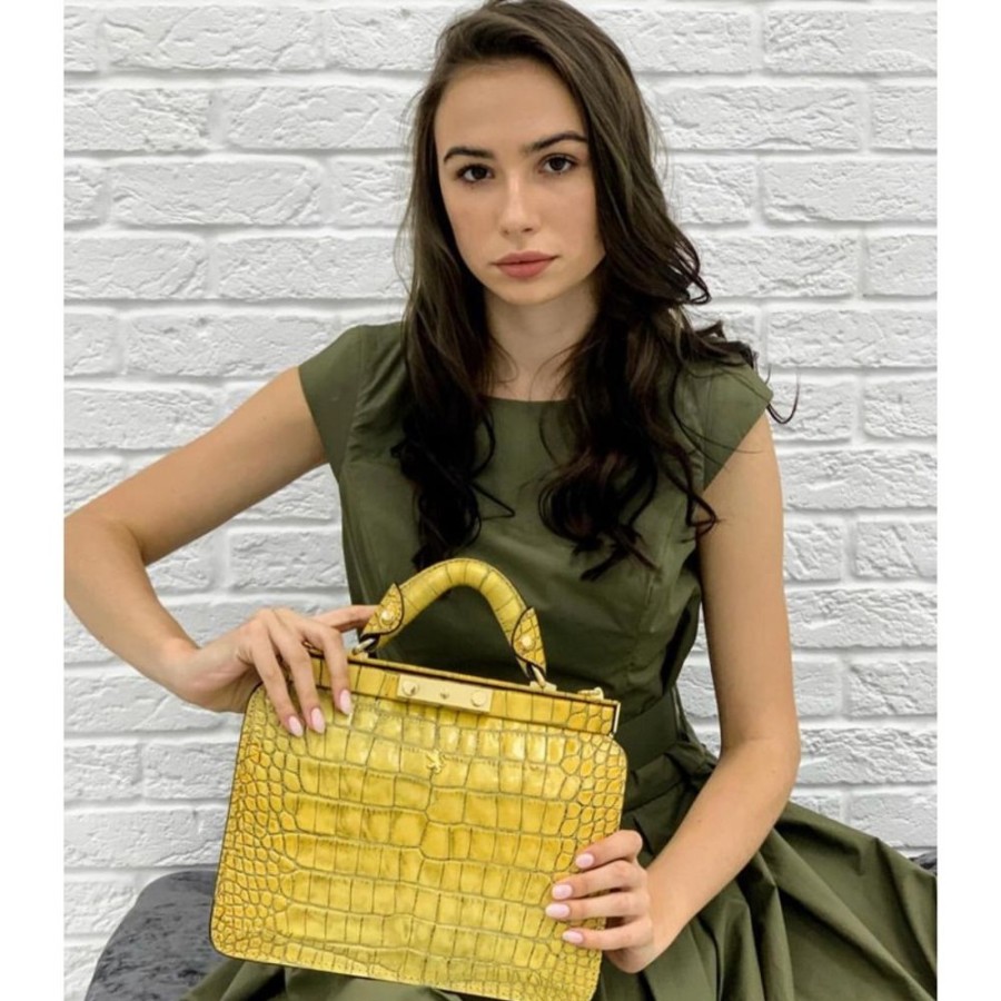 Woman Pratesi | Elegant Woman Leather Handbag With A Crocodile Pattern. "Vittoria Colonna" K153