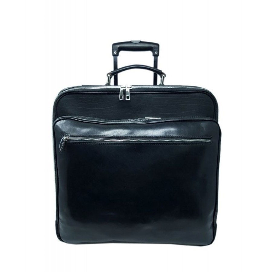 Travels Officina 66 | Exclusive Trolley In Genuine Italian Leather "Brunello" Cz Black