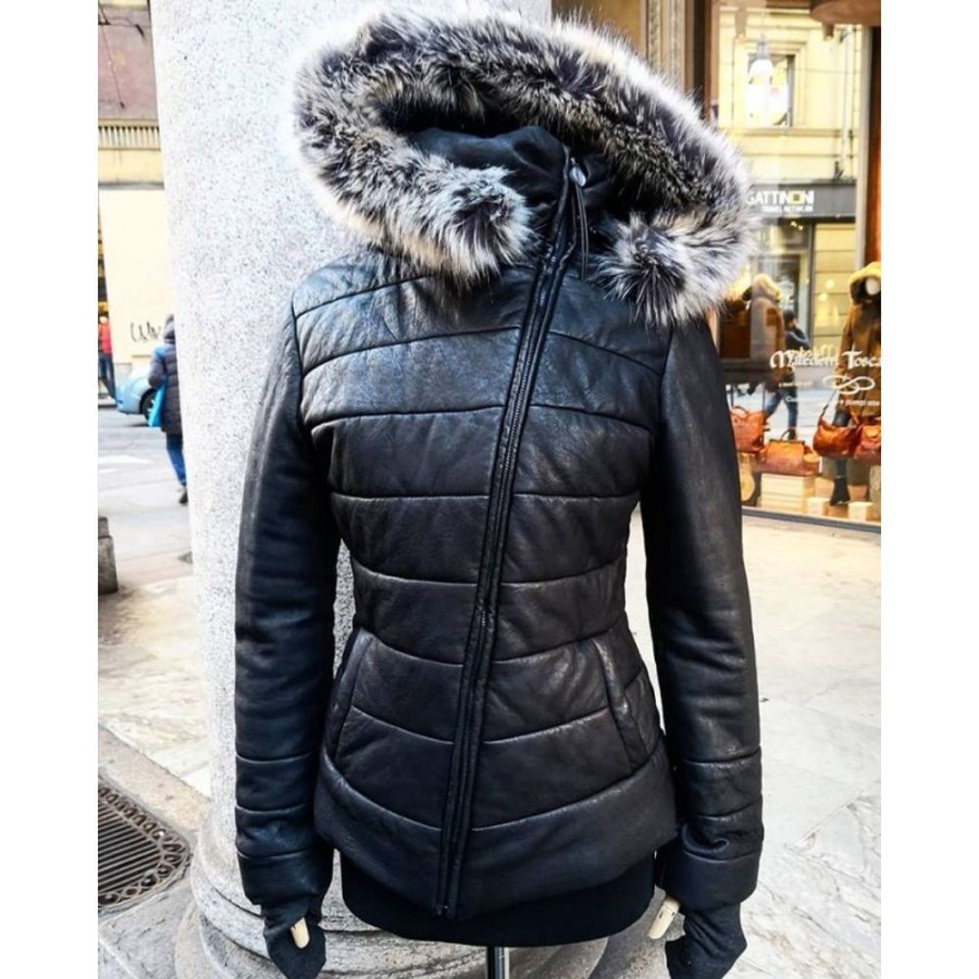 Woman Maledetti Toscani | Leather Woman Padded Jacket "Unico" Black