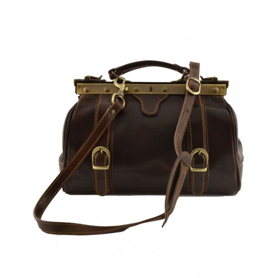 Business Officina 66 | Woman Bag For Doctor In Genuine Italian Leather, Old America Style Dark Brown