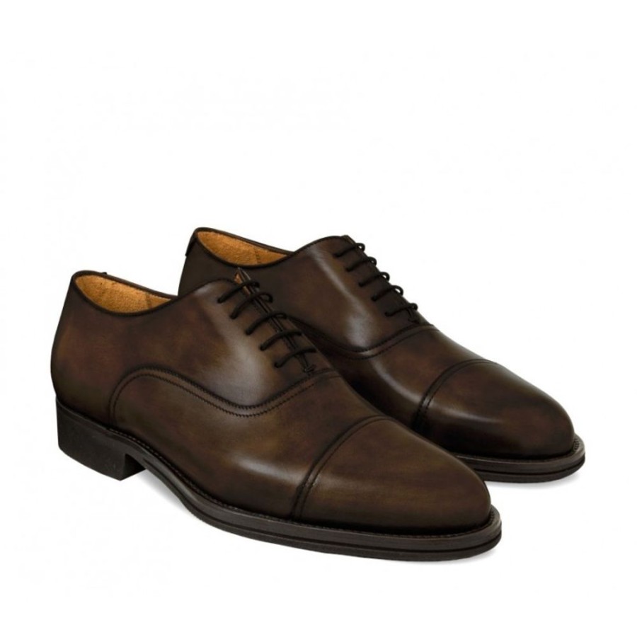 Man Officina 66 Leather Men'S Lace-Up Shoes | Cap Toe Laced Oxford-Style Shoe For Men, In Hand-Antiqued Calfskin Coffee