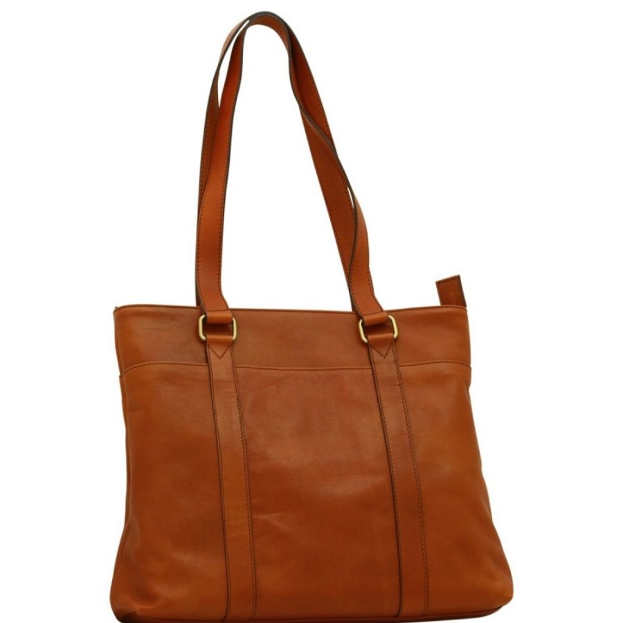 Business Officina 66 Leather Women'S Briefcase | Leather Shopper "Bytow" Cognac