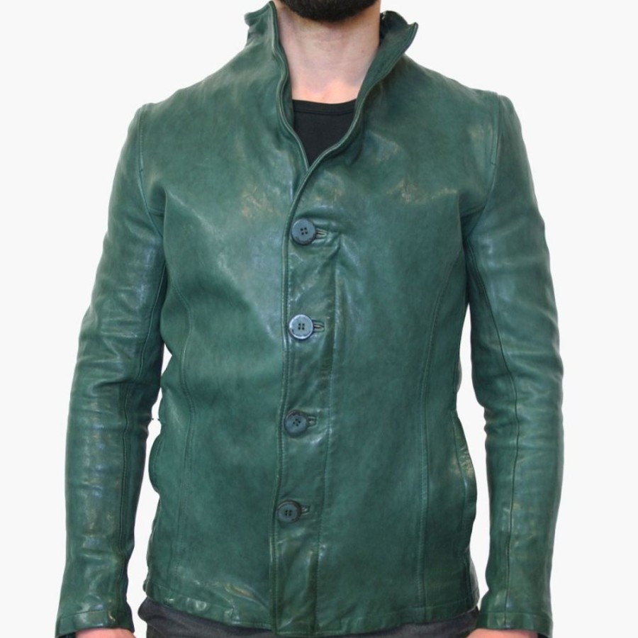 Man Maledetti Toscani Leather Men'S Jackets | Leather Man Jacket "Bottoni" Green