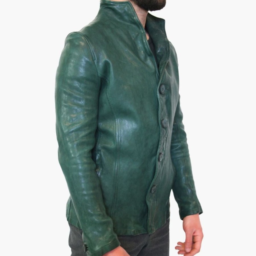 Man Maledetti Toscani Leather Men'S Jackets | Leather Man Jacket "Bottoni" Green