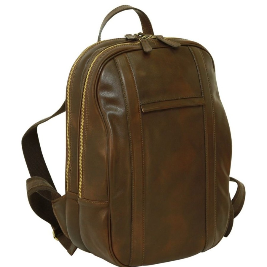 Business Officina 66 | Beautiful 13 "Computer Backpack In Soft Vegetable Tanned Calfskin "Nowy Sacz" Dark Brown