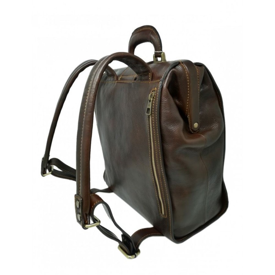 Business Officina 66 | Backpack Bag For Doctor In Genuine Italian Leather, Urban Style Model Tm Dark Brown