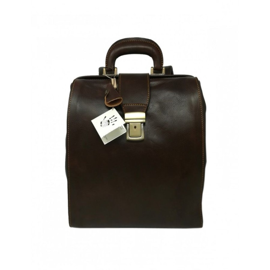 Business Officina 66 | Backpack Bag For Doctor In Genuine Italian Leather, Urban Style Model Tm Dark Brown