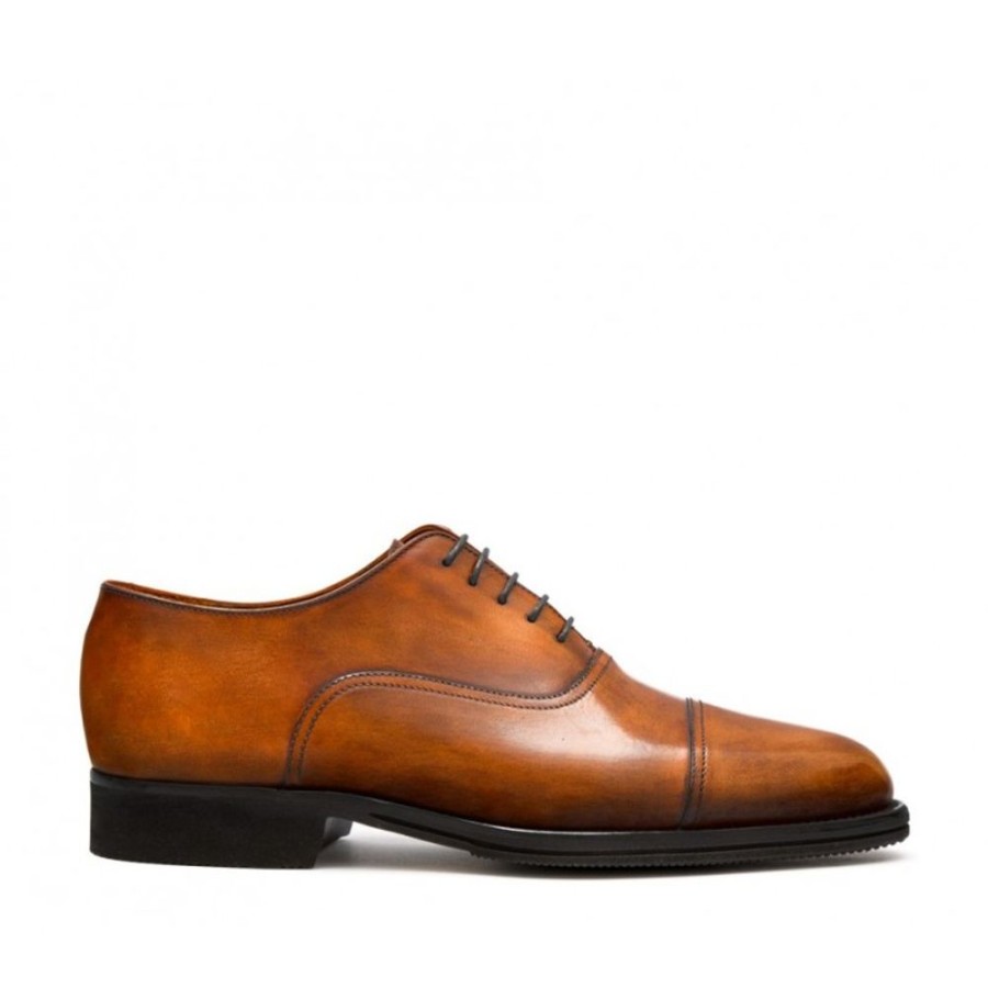 Man Officina 66 Leather Men'S Lace-Up Shoes | Cap Toe Laced Oxford-Style Shoe For Men, In Hand-Antiqued Calfskin Brown