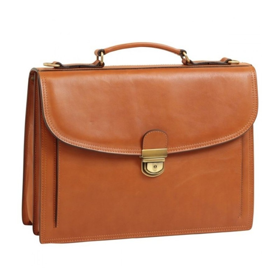 Business Officina 66 | Leather Woman/Man Briefcase "Dresden" Cognac