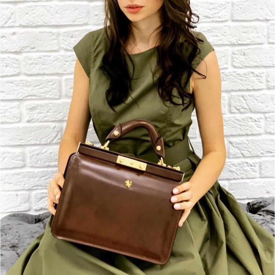 Woman Pratesi | Vittoria Colonna Leather Handbag With A Wonderful Design. Brown