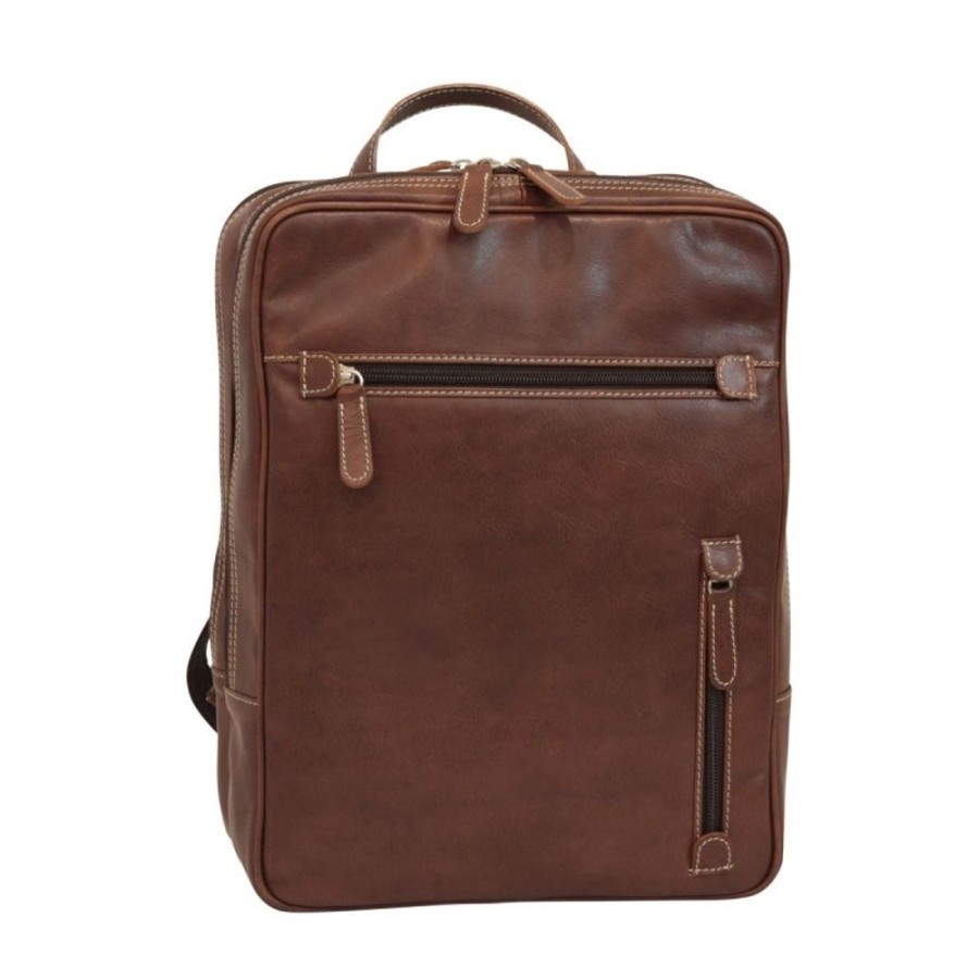 Business Officina 66 | 13 "Computer Backpack In Soft Vegetable Tanned Calfskin "Pulawy" Br Brown