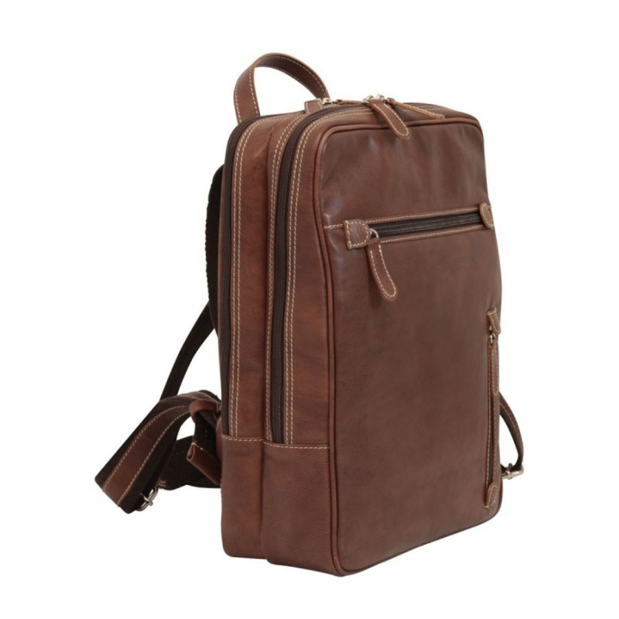 Business Officina 66 | 13 "Computer Backpack In Soft Vegetable Tanned Calfskin "Pulawy" Br Brown